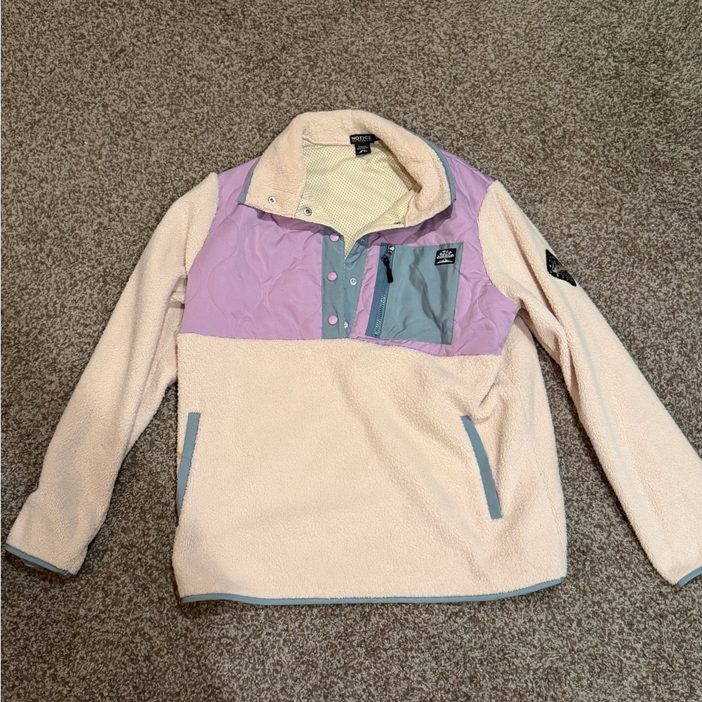 Notice the Reckless Cozy Cream and Purple Teddy Jacket